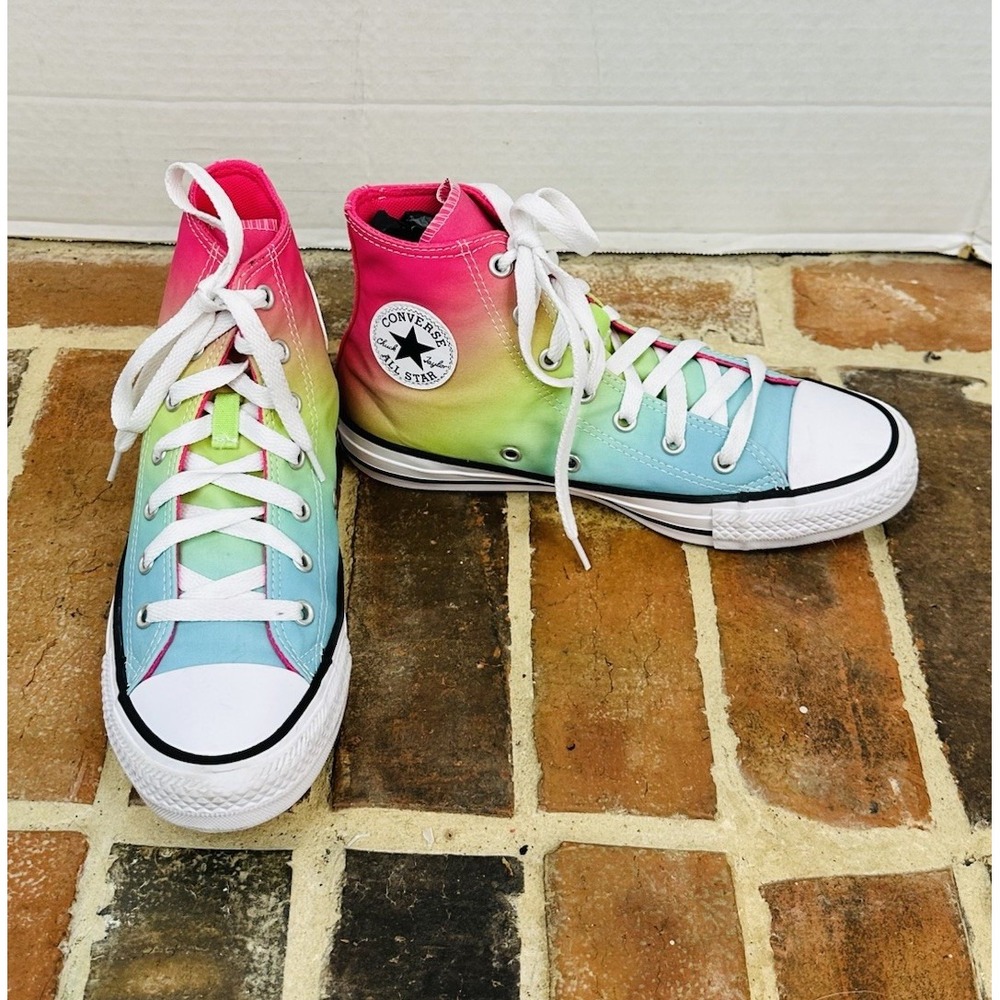 Converse Kid All Star Rainbow Ombre Sneakers High Tops Pink Green Blue Girl's 4